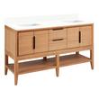 60" Aliso Console Double Vanity with Rect Undermount - Outlets - Natural Teak - AW Quartz - No Hole, , large image number 0