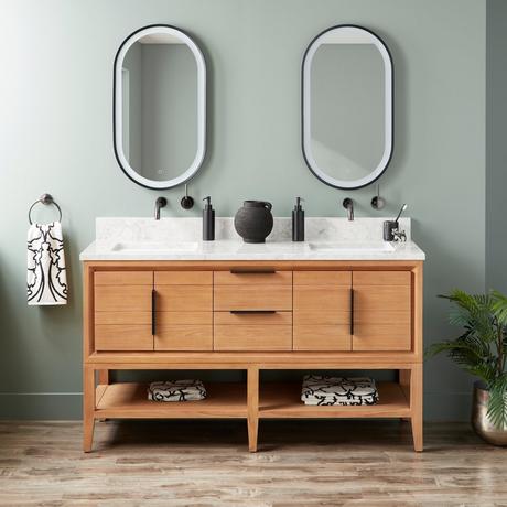 60" Aliso Console Double Vanity with Rect Undermount - Outlets - Natural Teak