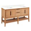 60" Aliso Console Double Vanity with Rect Undermount - Outlets - Natural Teak - FW Quartz - 1 Hole, , large image number 0