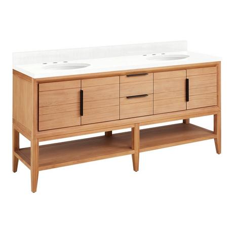 72" Aliso Console Double Vanity with Undermount - Outlets - Natural Teak