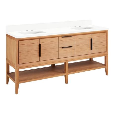 72" Aliso Console Double Vanity with Rect Undermount - Outlets - Natural Teak