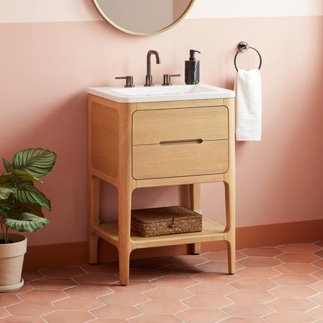 24" Rheya Narrow Console Vanity and Sink - Blonde Oak