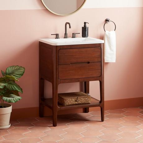 24" Rheya Narrow Console Vanity and Sink - Winterland Walnut