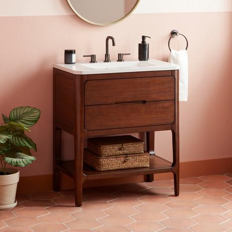 30" Rheya Narrow Console Vanity and Sink - Winterland Walnut