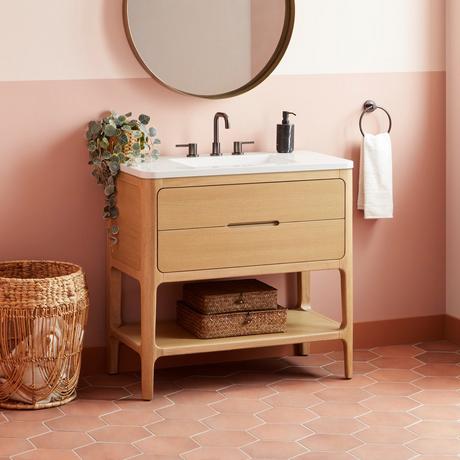36" Rheya Narrow Console Vanity and Sink - Blonde Oak