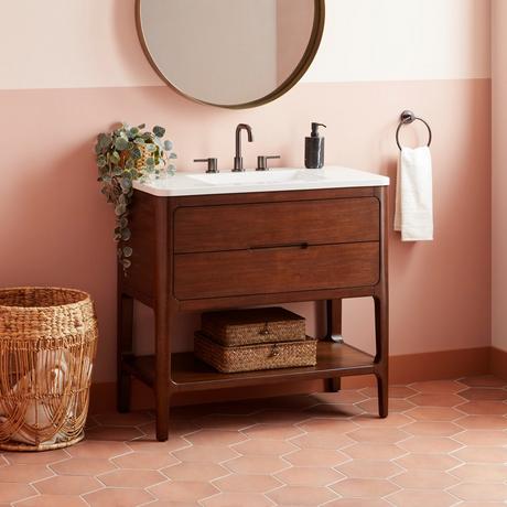 36" Rheya Narrow Console Vanity and Sink - Winterland Walnut