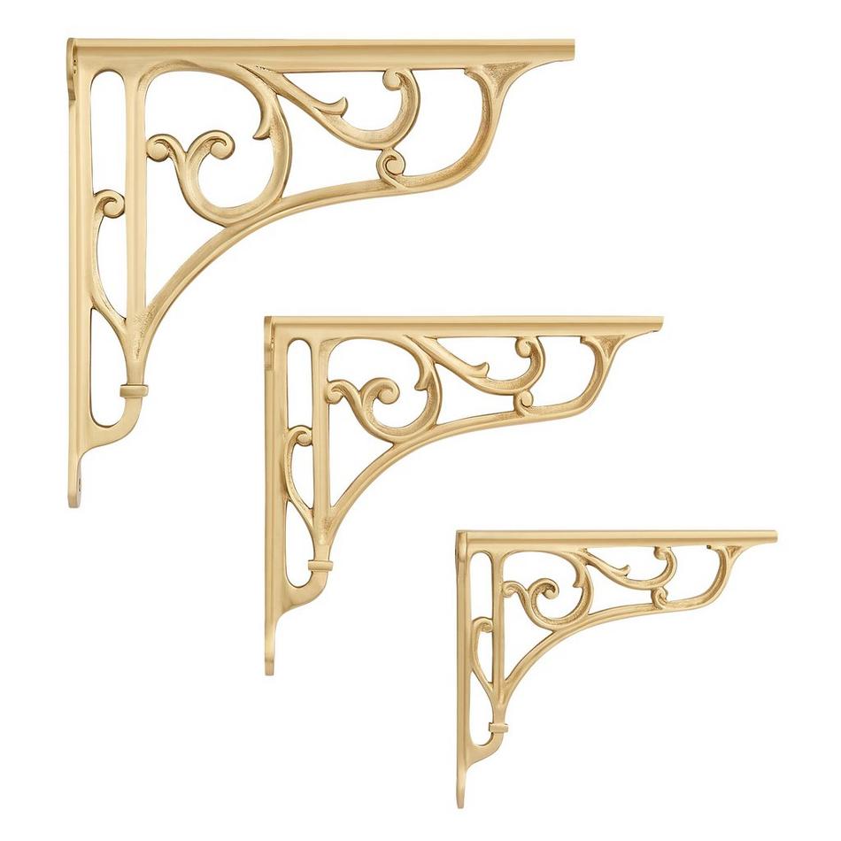 12-1/2" Amaranth Brass Shelf Bracket - Satin Brass, , large image number 1