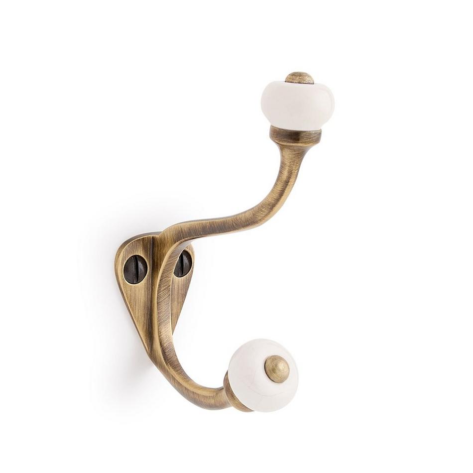 Rashida Brass Double Hook with Porcelain Knobs, , large image number 0