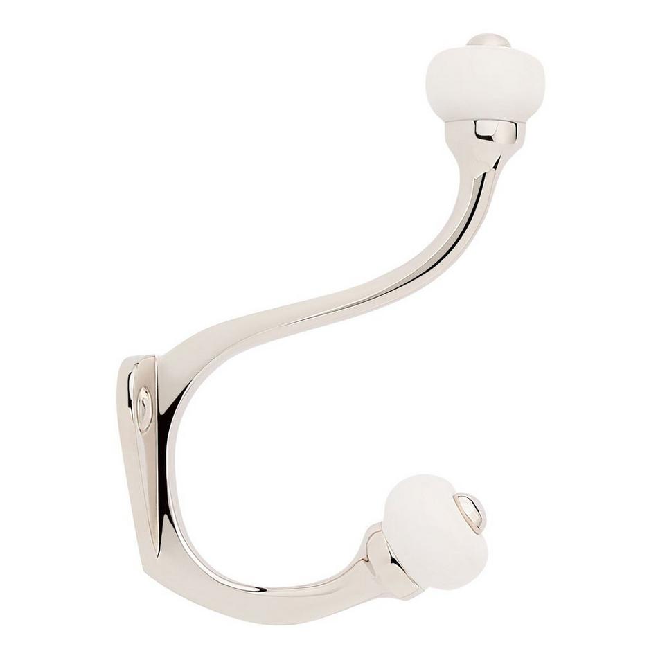 Rashida Brass Double Hook with Porcelain Knobs - Polished Nickel, , large image number 1