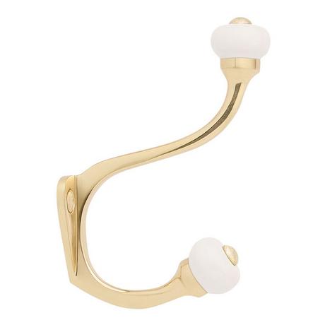 Rashida Brass Double Hook with Porcelain Knobs