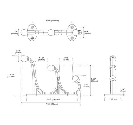 Prue Brass Triple Hook