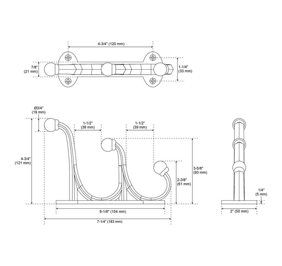 Prue Brass Triple Hook - Antique Brass, , large image number 2