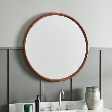 34" Novak Round Mahogany Vanity Mirror - True Walnut