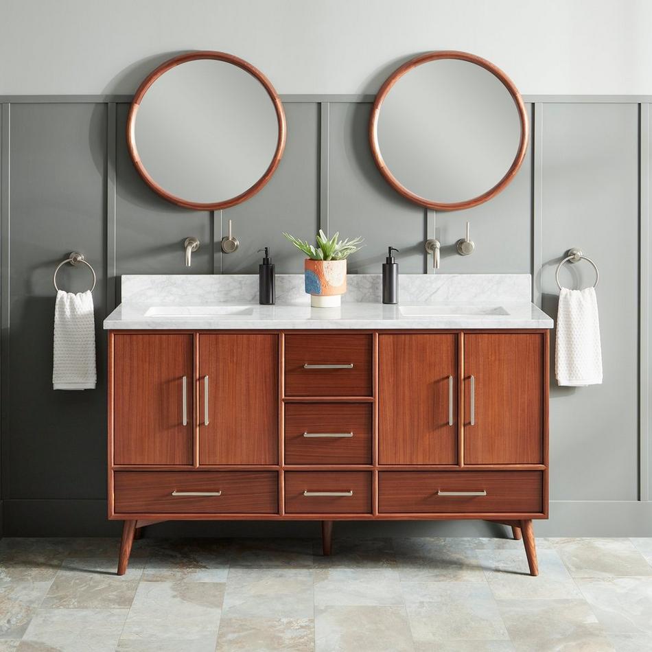 60" Novak Mahogany Double Vanity - Rectangular Undermount Sinks - True Walnut, , large image number 1