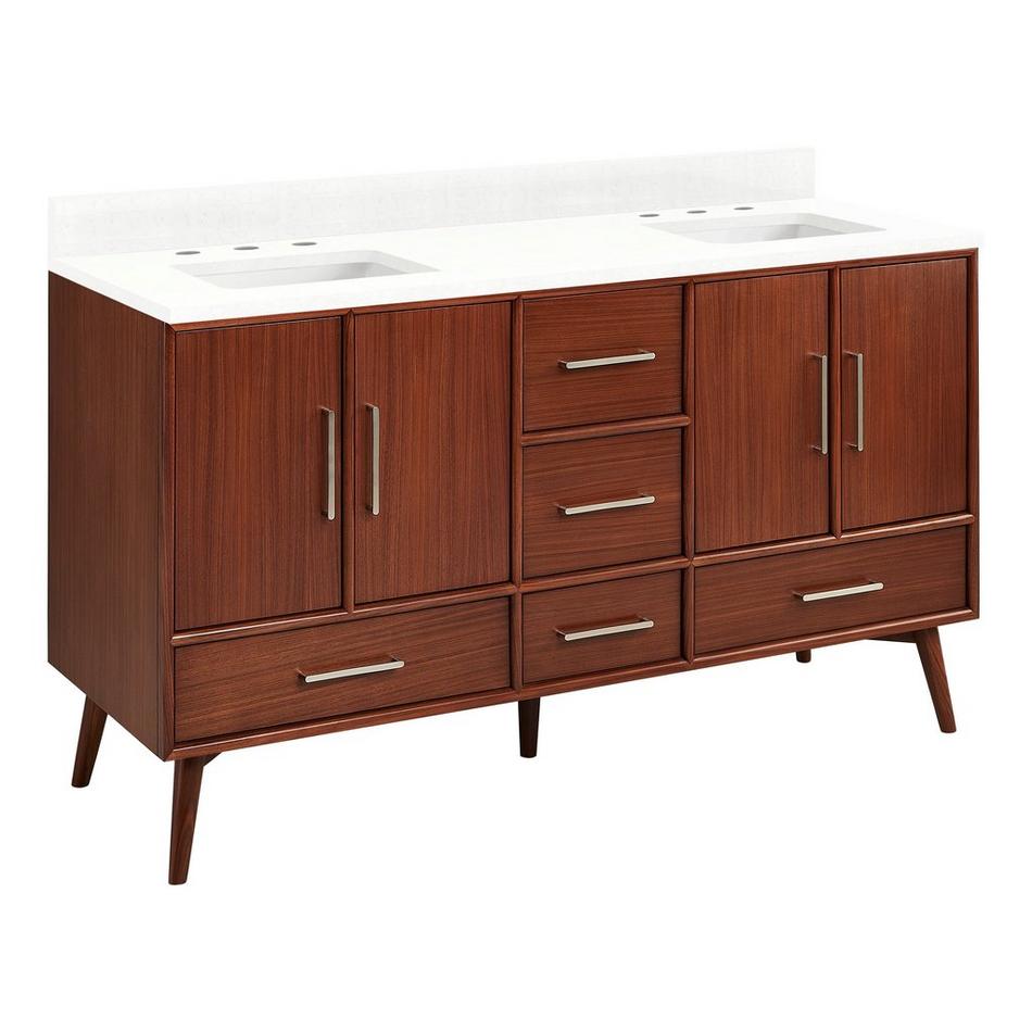 60" Novak Mahogany Double Vanity - Rectangular Undermount Sinks - True Walnut - FW Quartz - 3 Hole, , large image number 0