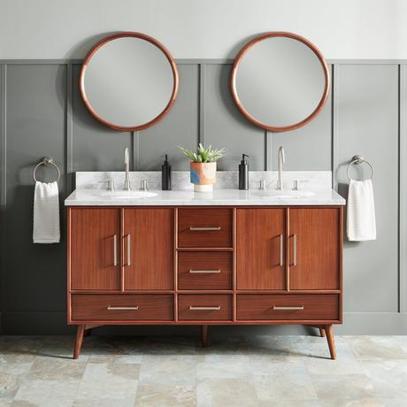 60" Novak Mahogany Double Vanity - Undermount Sinks - True Walnut