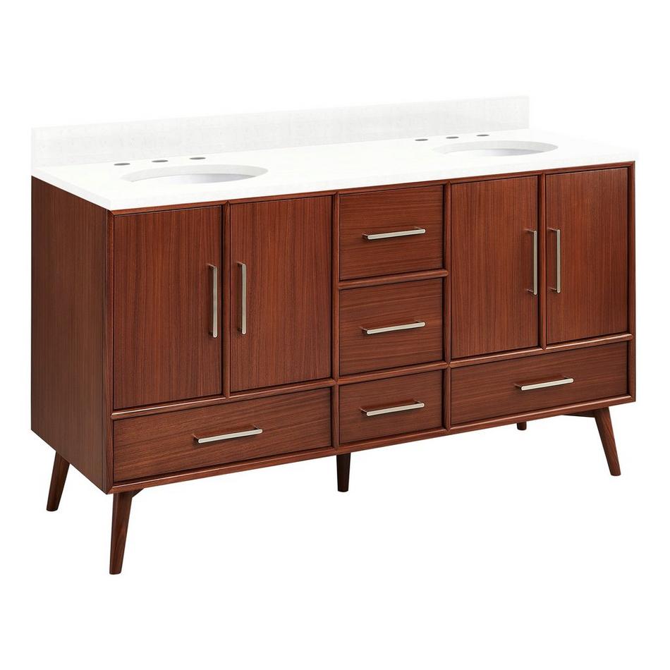 60" Novak Mahogany Double Vanity - Undermount Sinks - True Walnut - FW Quartz - 3 Hole, , large image number 0