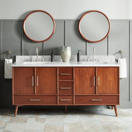 72" Novak Mahogany Double Vanity - Rectangular Undermount Sinks - True Walnut