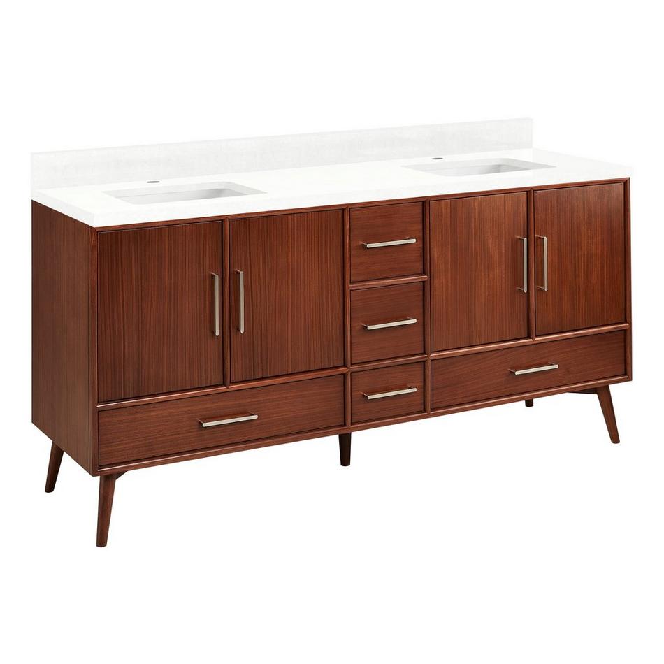 72" Novak Mahogany Double Vanity - Rectangular Undermount Sinks - True Walnut - FW Quartz - 1 Hole, , large image number 0