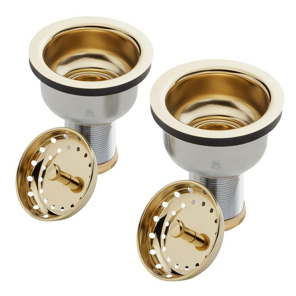 Set of 2 - Deep Strainer Basket with Lift Stopper - 3-1/2" - Polished Brass, , large image number 2