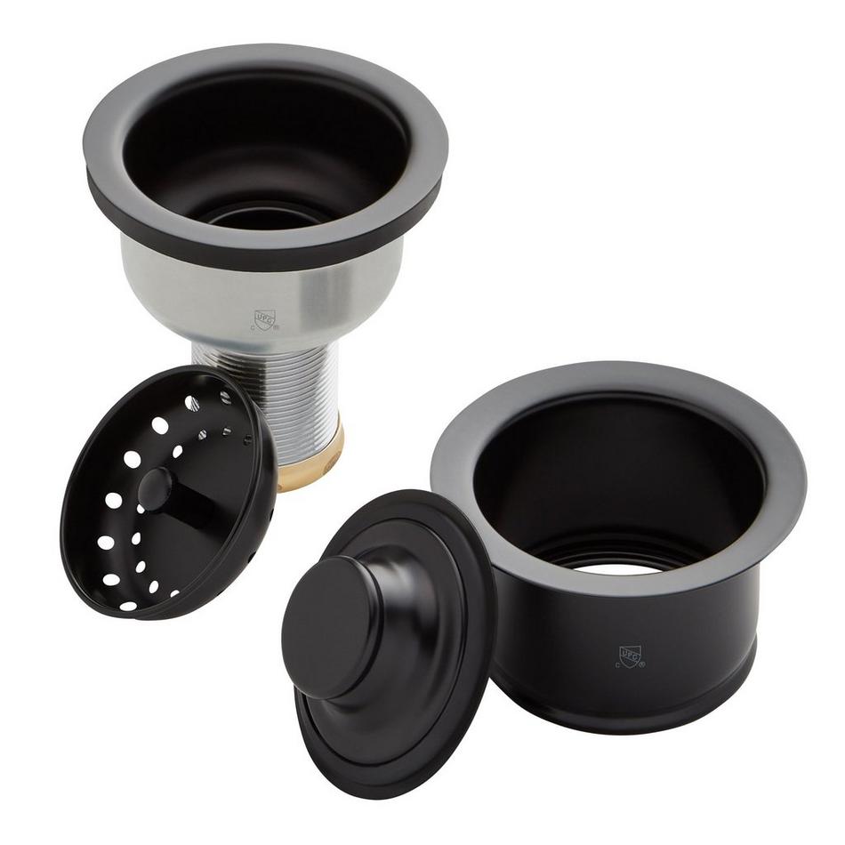 Set - Deep Disposer Flange and Deep Strainer Basket with Lift Stopper - 3-1/2" - Matte Black, , large image number 2
