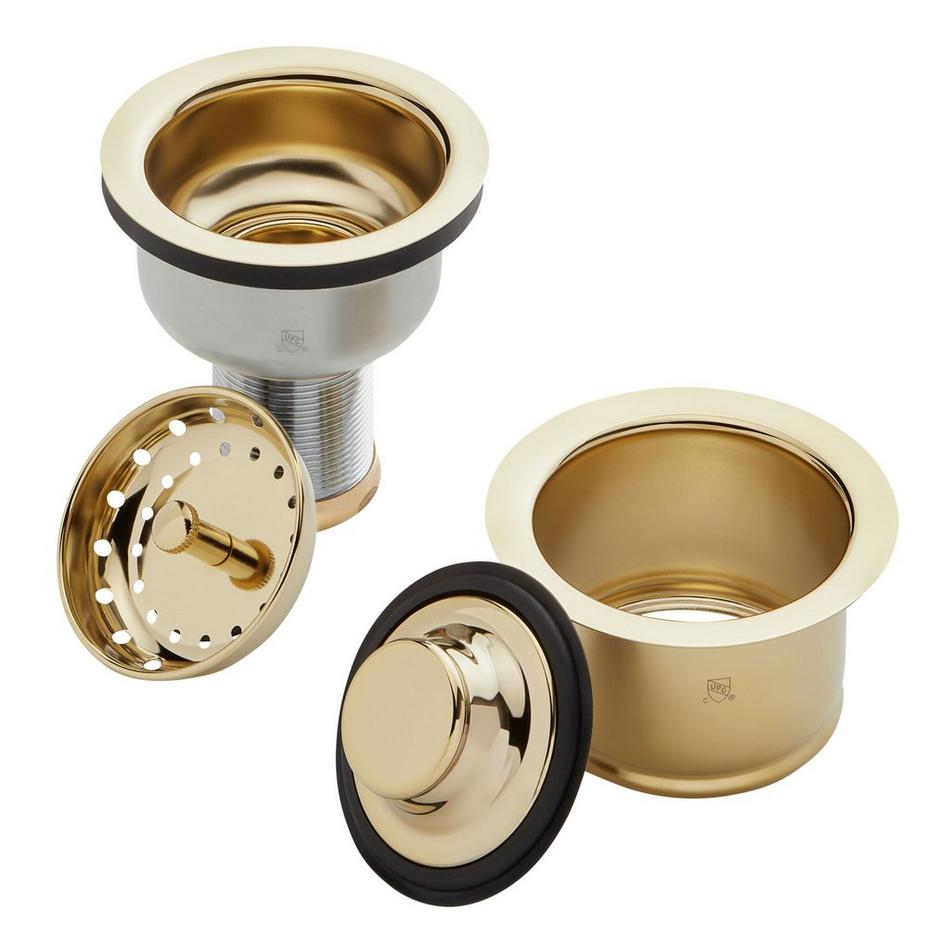 Set - Deep Disposer Flange and Deep Strainer Basket with Lift Stopper - 3-1/2" - Polished Brass, , large image number 2