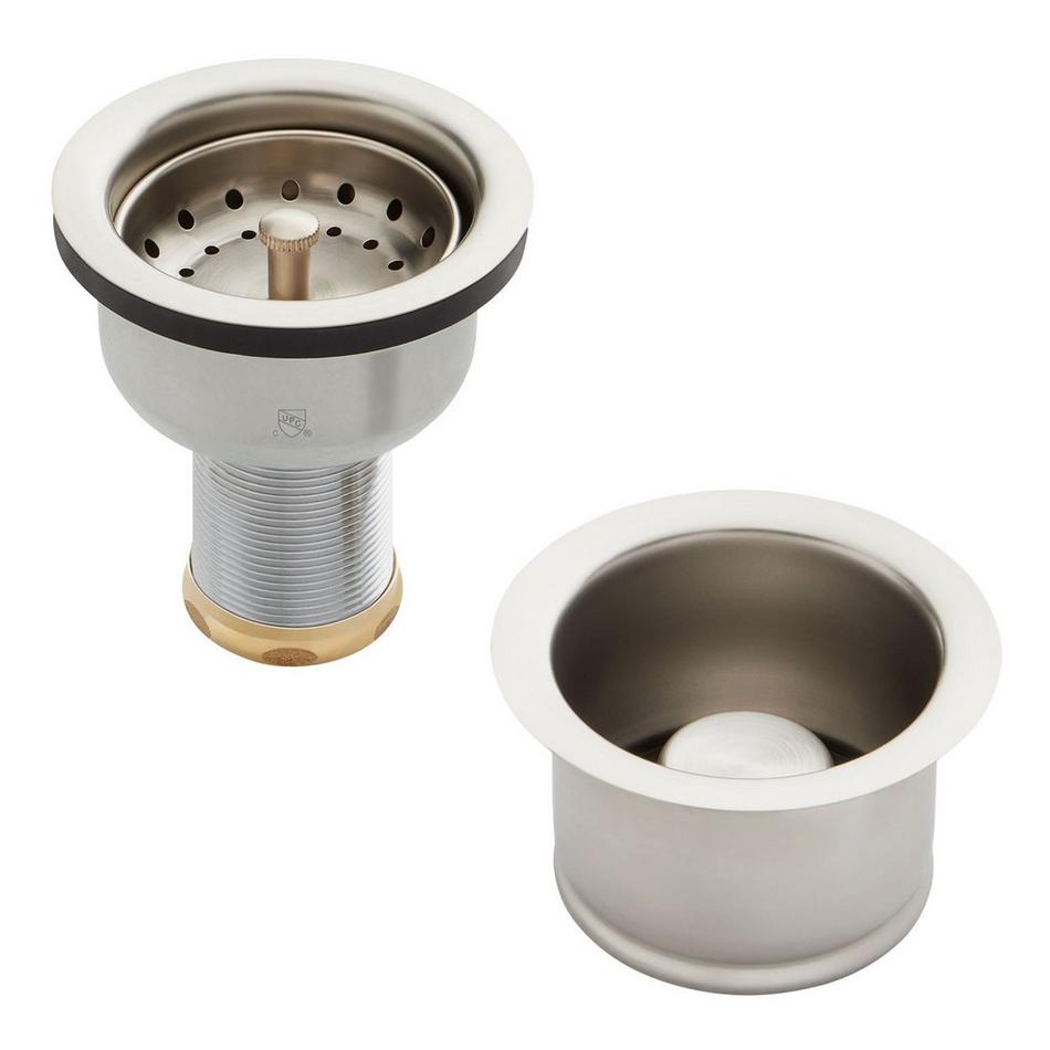 Set - Deep Disposer Flange and Deep Strainer Basket with Lift Stopper - 3-1/2" - Stainless Steel, , large image number 0
