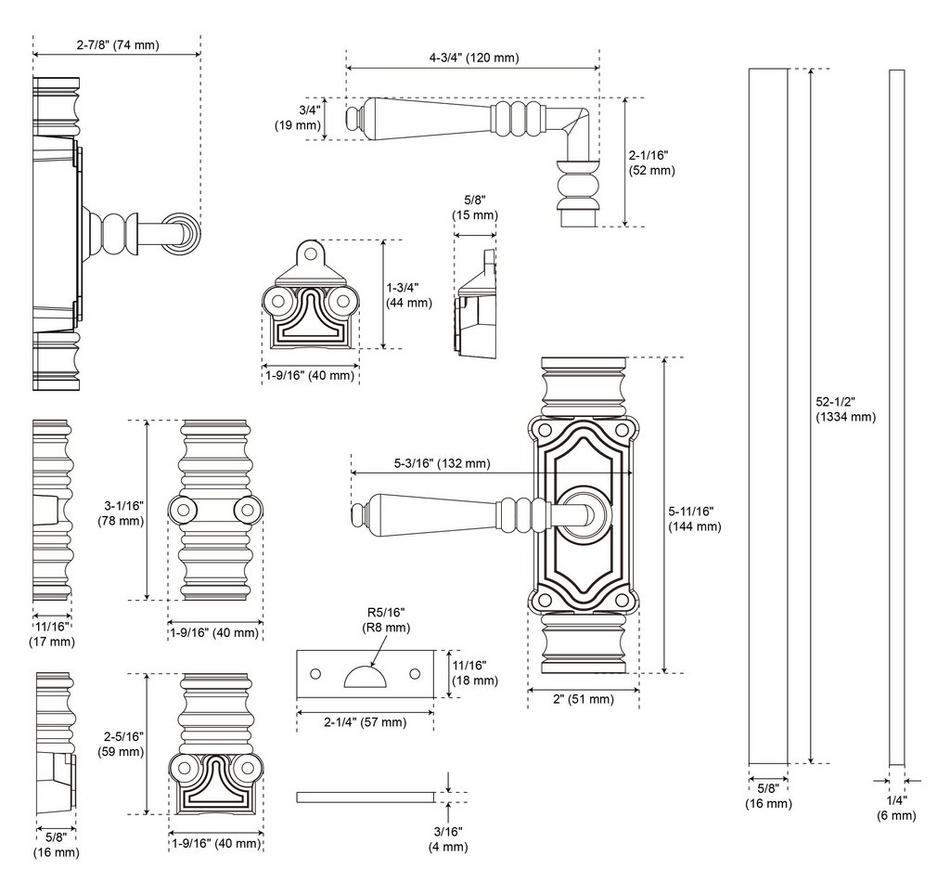 Romlain Brass Door Cremone Bolt - Left Hand - Satin Brass, , large image number 5