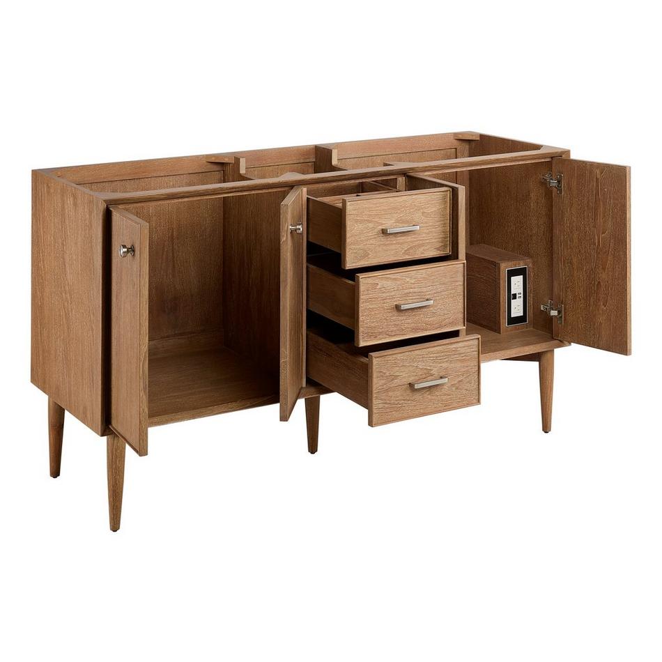 60" Wendolyn Teak Double Vanity with Undermount Sinks - Outlets - Washed Teak - AW Quartz - 3H, , large image number 2