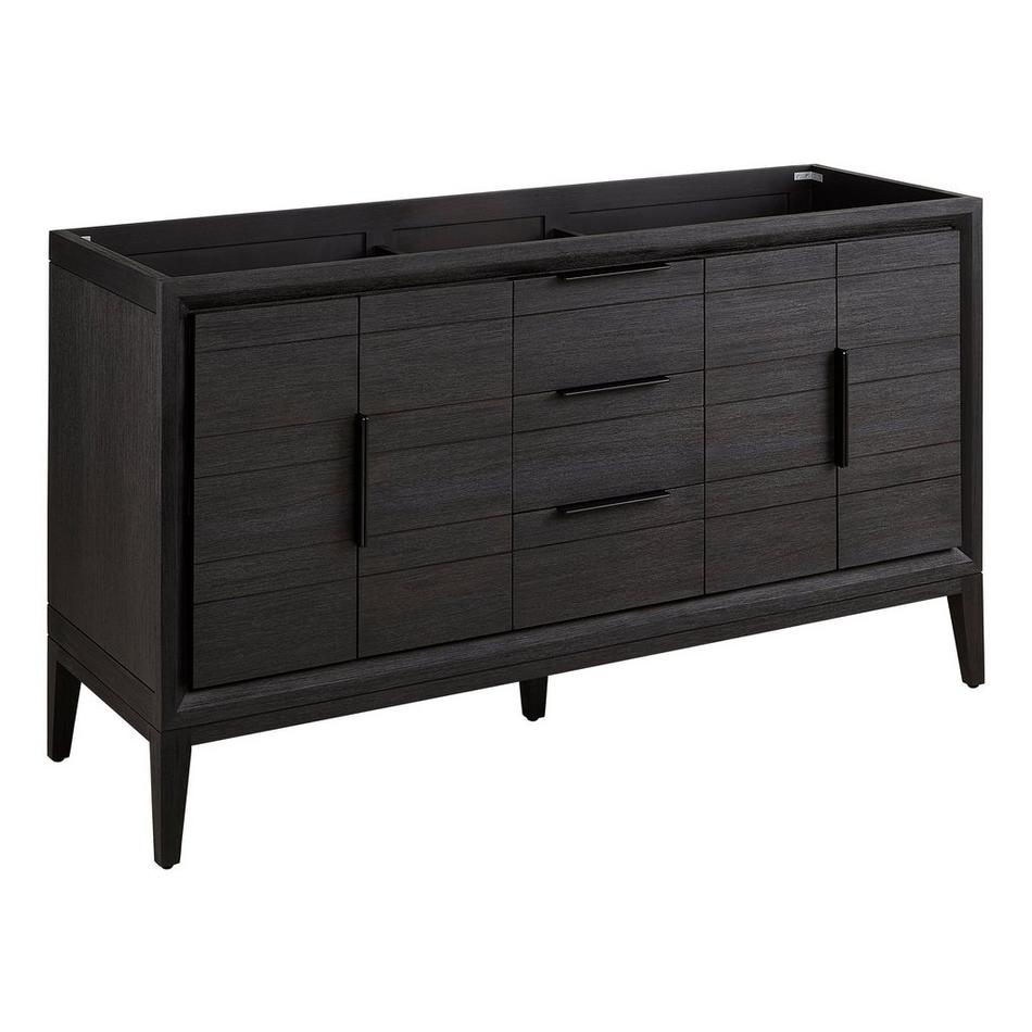 60" Aliso Teak Double Vanity with Rect Undermount Sinks - Charred Timber Black - Carrara - 1 Hole, , large image number 1