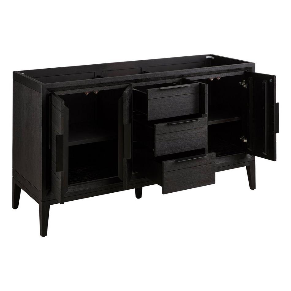 60" Aliso Teak Double Vanity with Rect Undermount Sinks - Charred Timber Black - Carrara - 1 Hole, , large image number 2