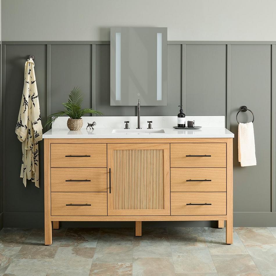 Ayanna Vanity with Undermount Sink - Natural Mindi - Arctic White Quartz