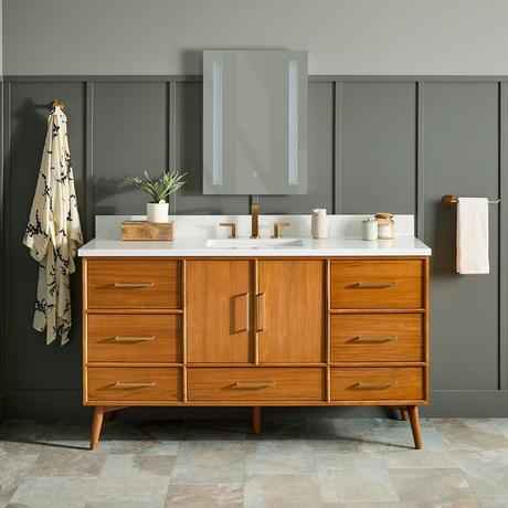 60" Novak Single Teak Vanity with Rectangular Undermount Sink - Teak