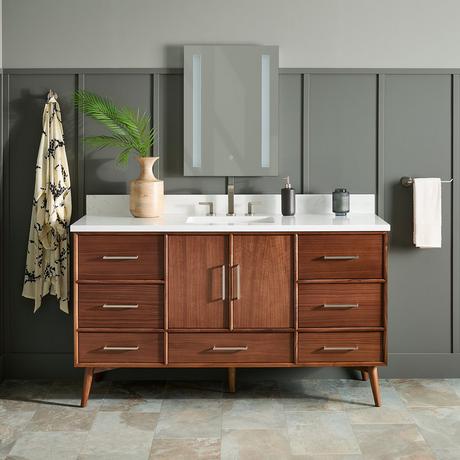 60" Novak Mahogany Single Vanity - Rectangular Undermount Sink - True Walnut