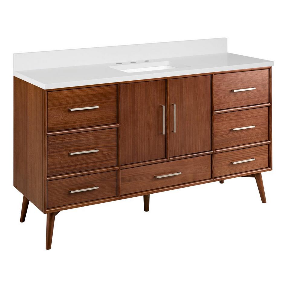 60" Novak Single True Walnut Vanity with Rectangular Undermount Sink - True Walnut - AW Quartz - 3H, , large image number 0