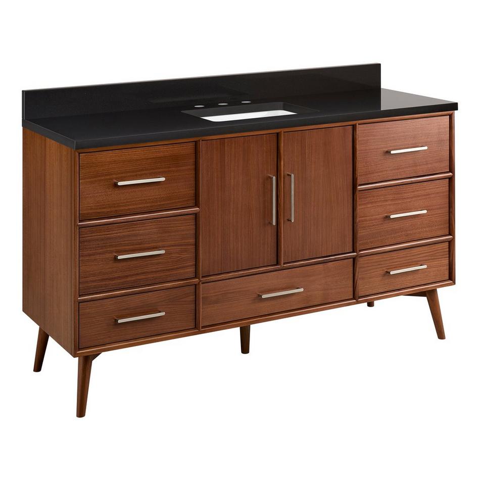 60" Novak Single True Walnut Vanity with Rectangular Undermount Sink - True Walnut - CB Quartz - 3H, , large image number 0