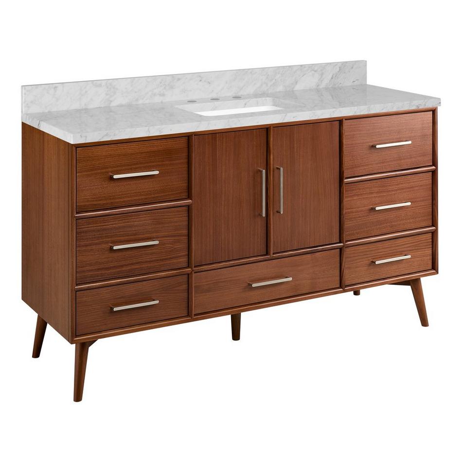 60" Novak Single True Walnut Vanity with Rectangular Undermount Sink - True Walnut - Carrara - 3H, , large image number 0