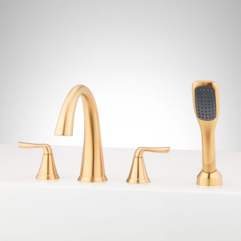 Provincetown 4-Hole Roman Tub Faucet and Hand Shower with Rough-In Valve - Brushed Gold, , large image number 0