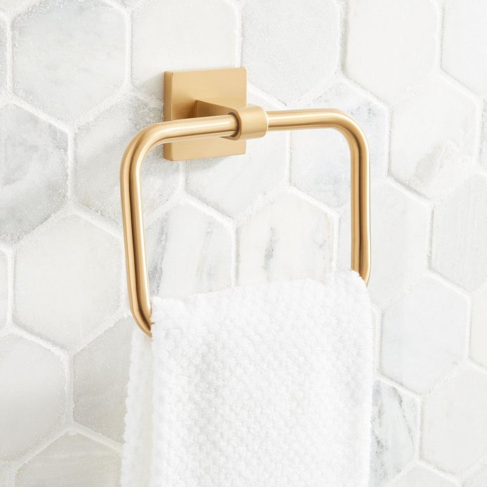 Hibiscus Towel Ring - Brushed Gold, , large image number 0