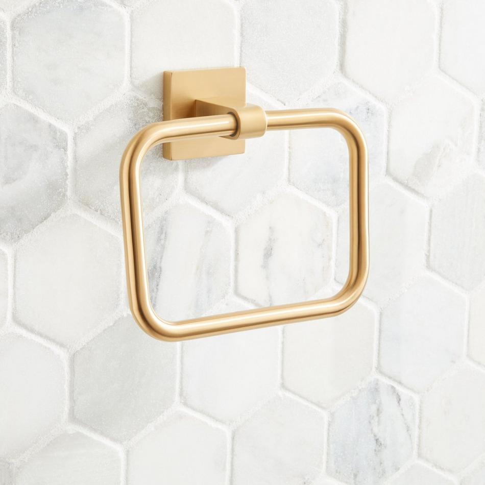 Hibiscus Towel Ring - Brushed Gold, , large image number 1