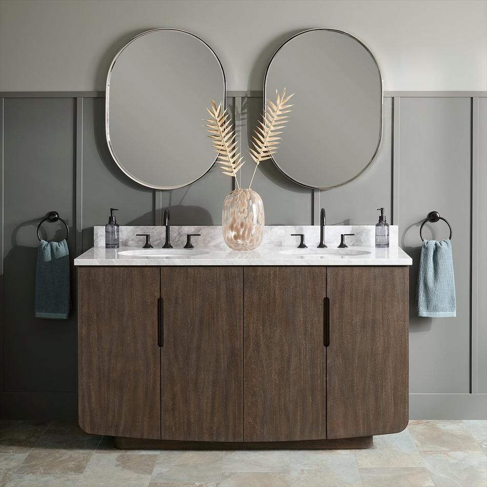 60" Yvon Double Vanity with Undermount Sinks - Outlets - Deep Taupe - Carrara - 3 Hole, , large image number 0