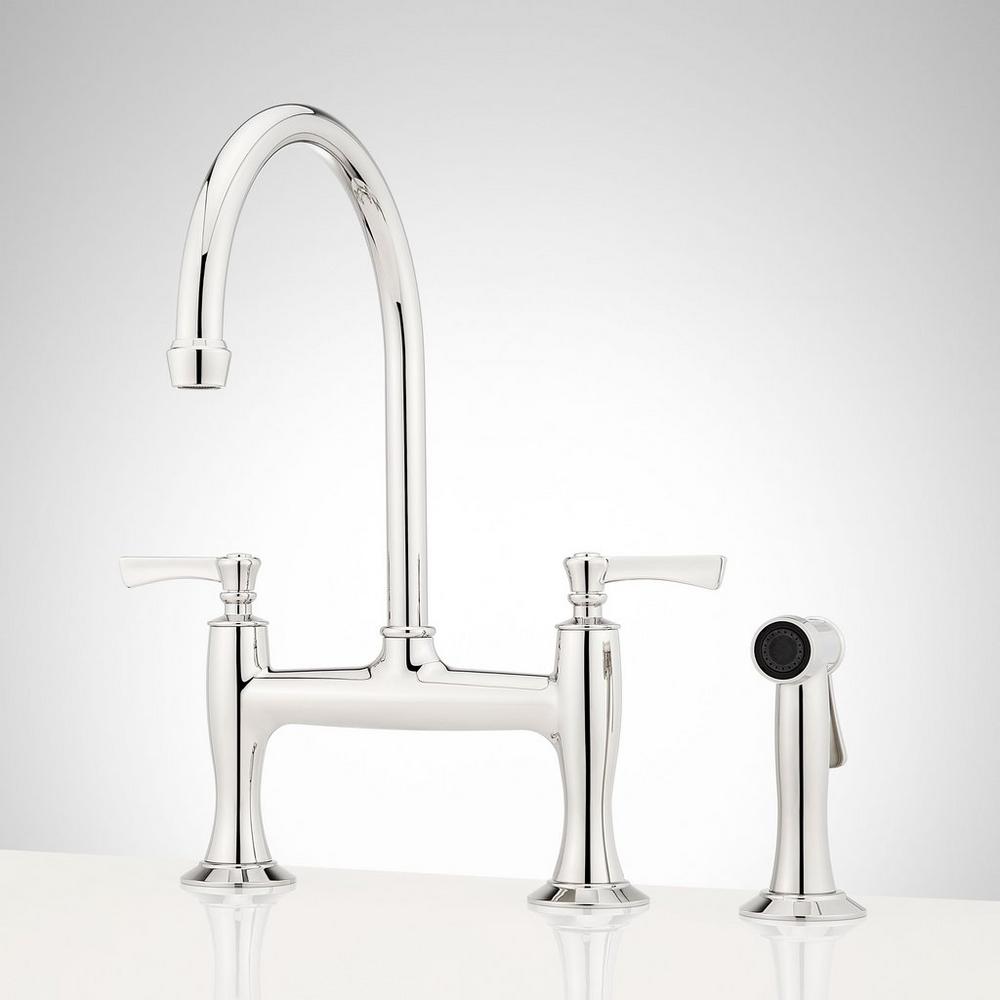Marceau Bridge Kitchen Faucet with Side Spray - Lever Handles - Chrome