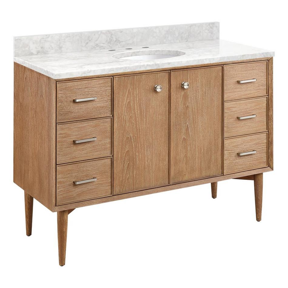 48" Wendolyn Teak Vanity with Undermount Sink - Outlet - Washed Teak - Carrara - 3H, , large image number 0