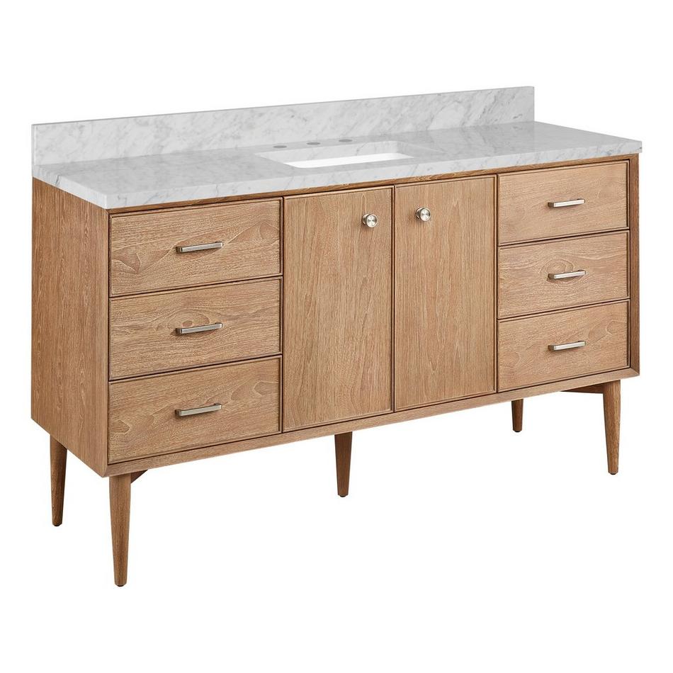 60" Wendolyn Teak Single Vanity with Rect Undermount Sink - Outlet - Washed Teak - Carrara - 3H, , large image number 0