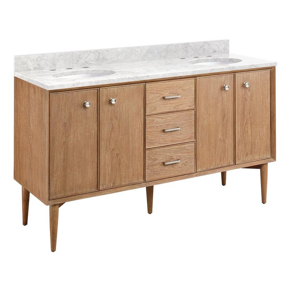 60" Wendolyn Teak Double Vanity with Undermount Sinks - Outlets - Washed Teak - Carrara - 3H, , large image number 0
