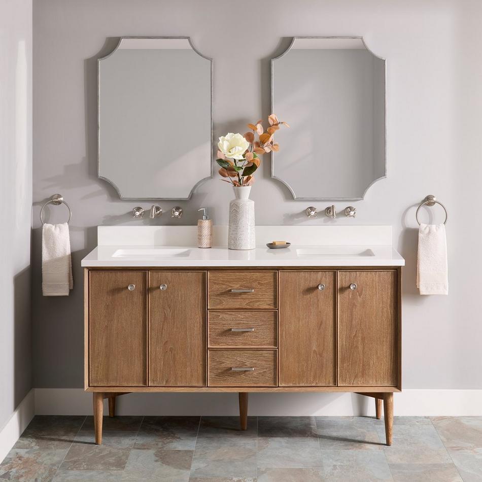 60" Wendolyn Teak Double Vanity with Rect Undermount Sinks - Outlets - Washed Teak, , large image number 1