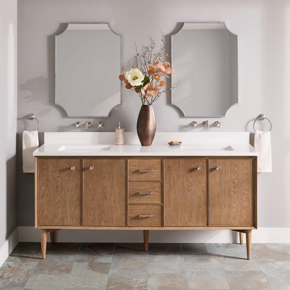 72" Wendolyn Teak Double Vanity with Rect Undermount Sinks - Outlets - Washed Teak, , large image number 1