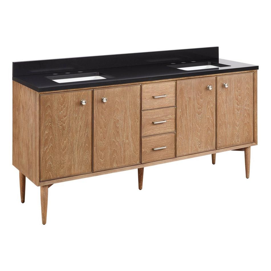 72" Wendolyn Teak Double Vanity with Rect Undermount Sinks - Outlets - Washed Teak - CB Quartz - 3H, , large image number 0