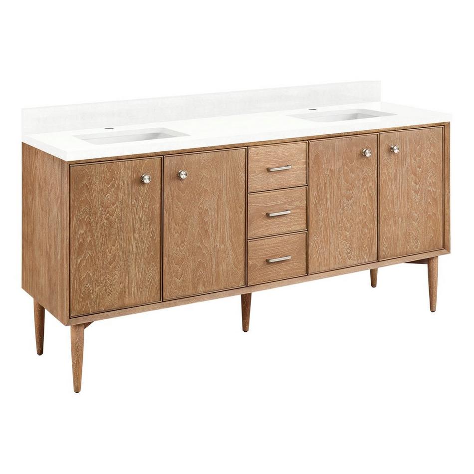 72" Wendolyn Teak Double Vanity with Rect Undermount Sinks - Outlets - Washed Teak - FW Quartz - 1H, , large image number 0