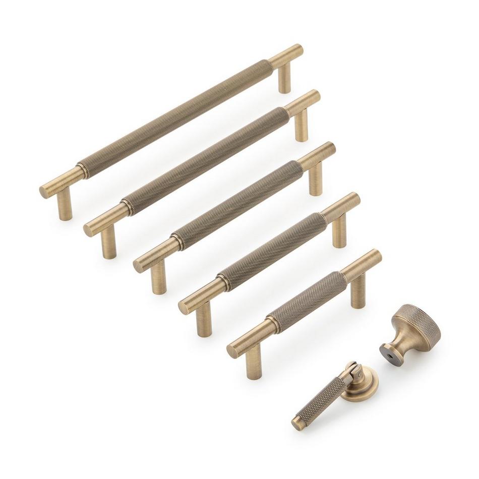 8-13/16" Arles Knurled Brass Cabinet Pull - Antique Brass, , large image number 1